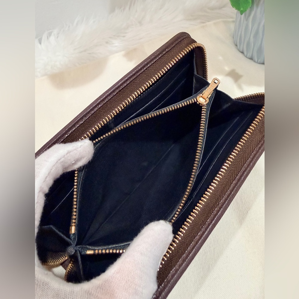 Leather Zip-Around Wallet in Dark Brown - Picture 10 of 15